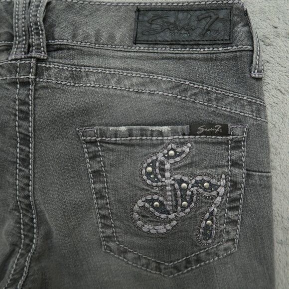 Seven7 Jeans Women's Size 27 Gray Low-Rise Skinny Denim 29" Inseam Distressed - Picture 2 of 16